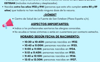Horarios de vacunación frente a la Covid-19 en La Fuente de San Esteban