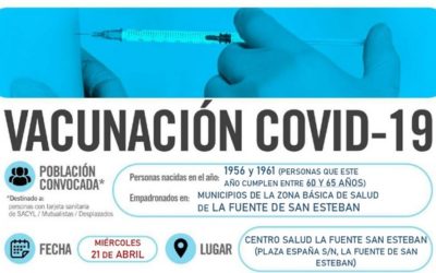 Horarios de vacunación frente a COVID-19 (población entre 60 y 65 años) en La Fuente de San Esteban