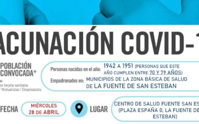 Horarios de vacunación frente a COVID-19 (población entre 70 y 79 años) en La Fuente de San Esteban