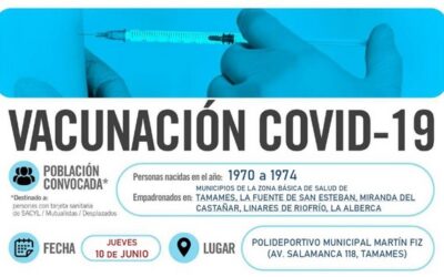 Horarios de vacunación frente a COVID-19 (personas nacidas en el año 1970 a 1974) en Tamames