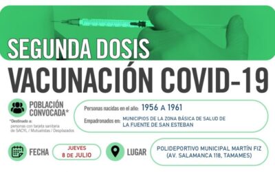 Horarios de vacunación frente a COVID-19 (personas nacidas en el año 1956 a 1961) en Tamames