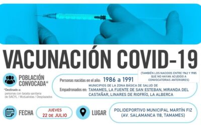 Horarios de vacunación frente a COVID-19 (personas nacidas en el año 1986 a 1991) en Tamames