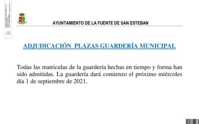 Adjudicación plazas guardería municipal