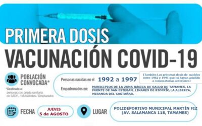 Horarios de vacunación frente a COVID-19 (personas nacidas en el año 1992 a 1997) en Tamames