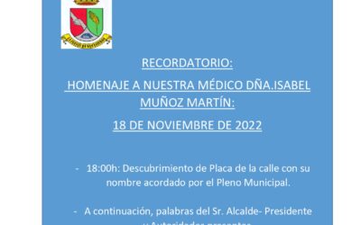 Recordatorio: Homenaje a nuestra médico Dña. Isabel Muñoz Martín