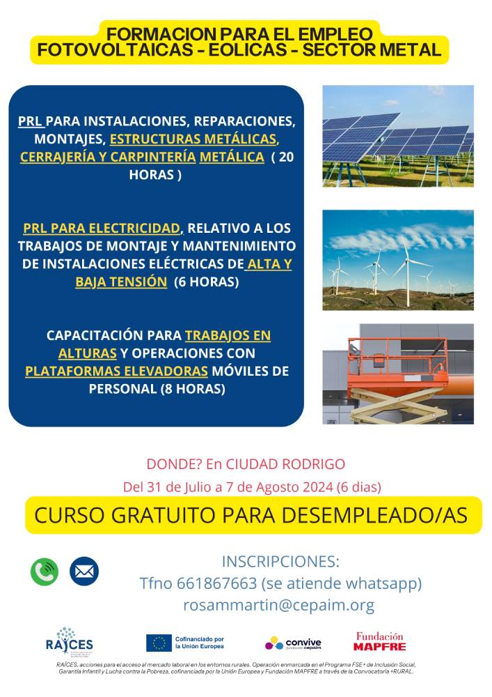 Formación para el empleo - Fotovoltaicas - Eolicas - Sector Metal