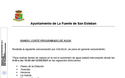 Bando: corte de agua programado el día 03 de Septiembre